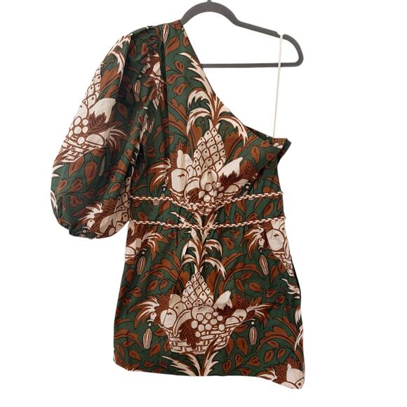 NWT Cara Cara Danielle One Shoulder Cotton Mini Dress Green Fruit Basket Size XL - Picture 13 of 15